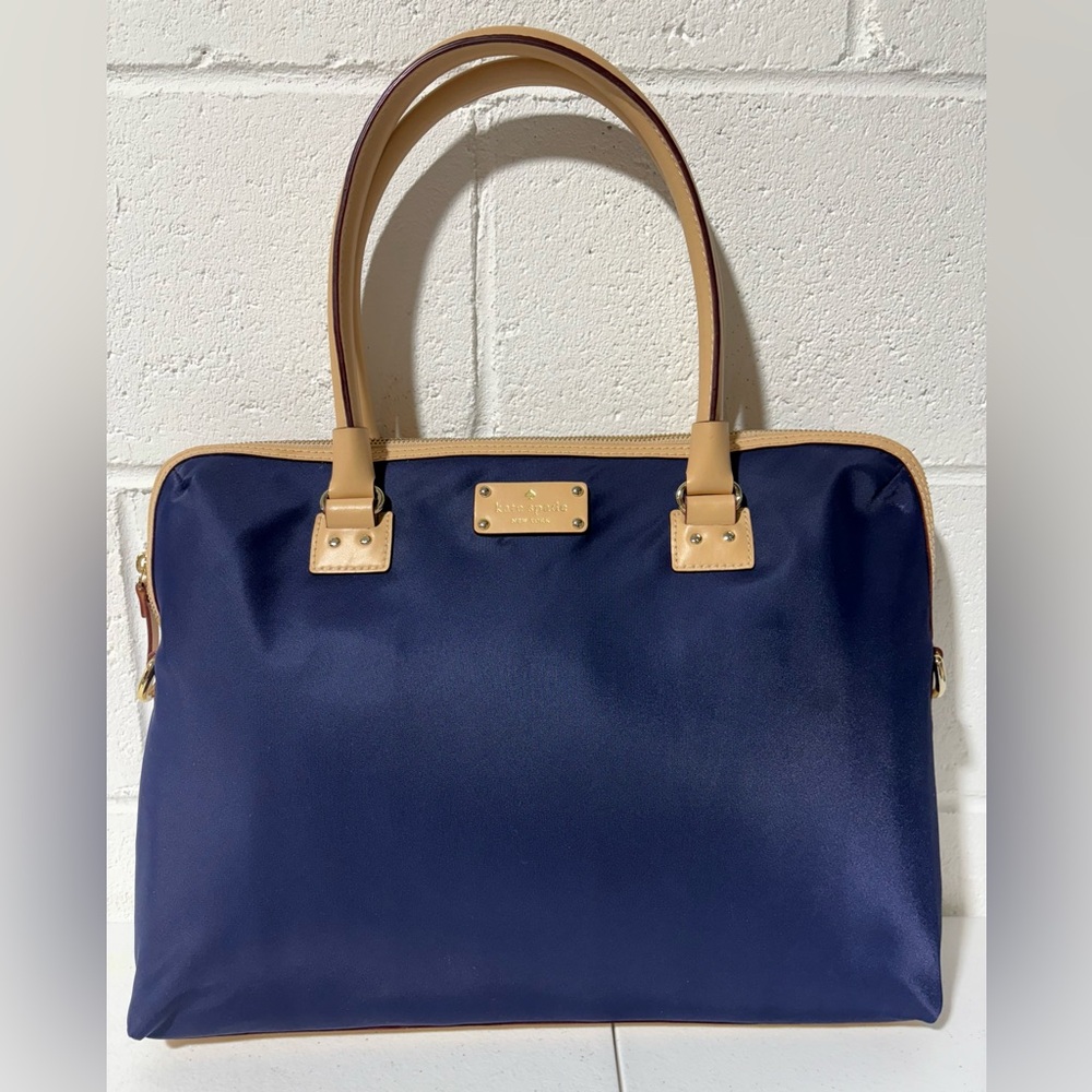 Kate Spade New York Calista Kennedy Park Padded Laptop Tote Navy Beige